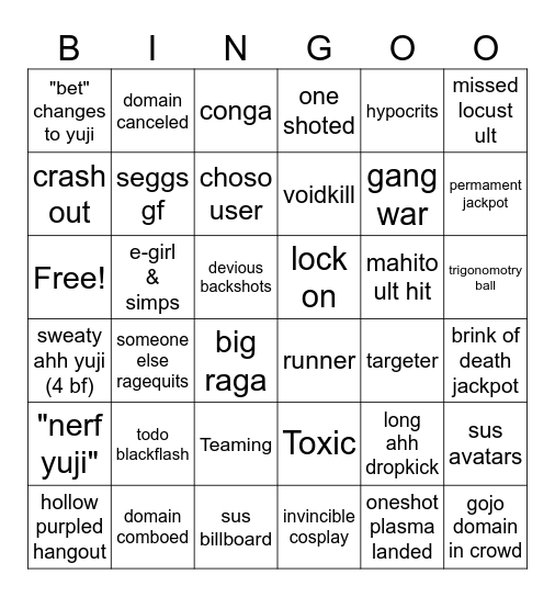 JJS BUPLICS Bingo Card