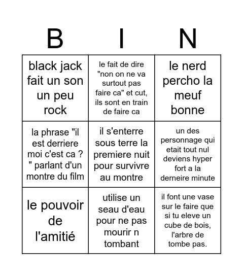 Minecraft the movie Bingo Card