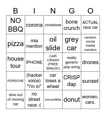 The Fate of the Furious Bingo Card