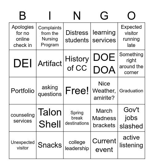 March 25 Bingo Card