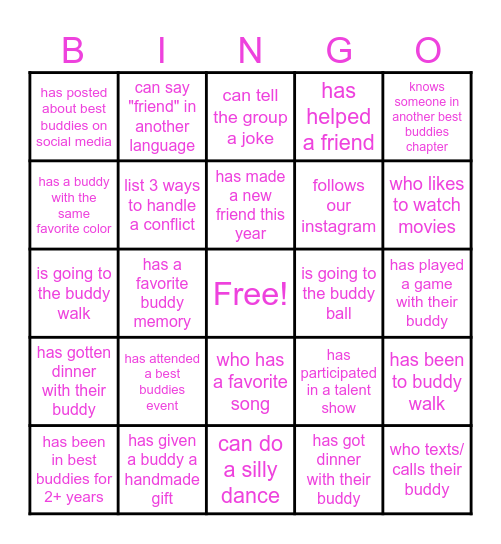 friendship bingo Card