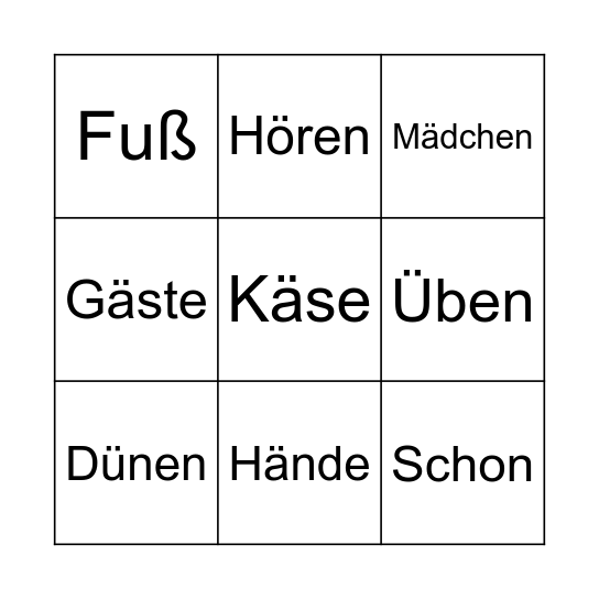 Umlaut Bingo Card