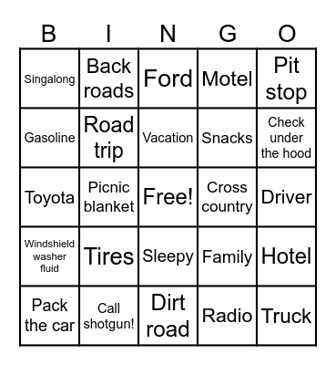 Crestview road trip bingo Card