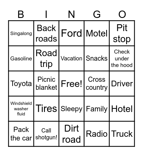 Crestview road trip bingo Card