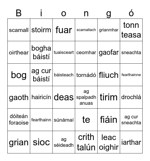 An Aimsir Bingo Card