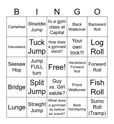 Gymnastics Bingo Card