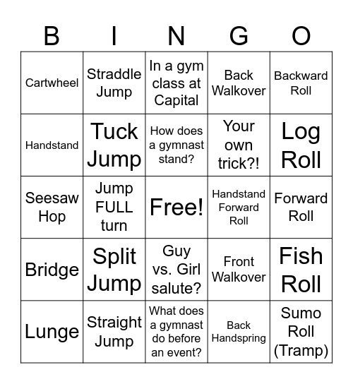 Gymnastics Bingo Card