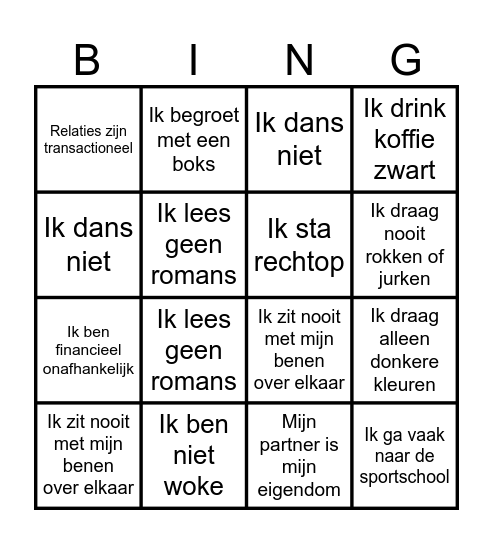 Manon Bingo Card