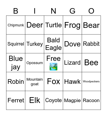 Colorado animals Bingo Card