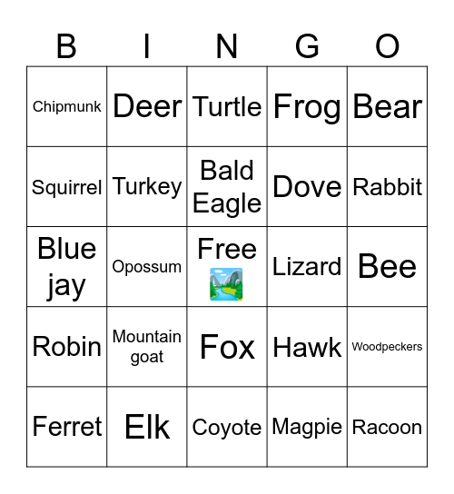 Colorado animals Bingo Card