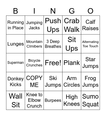 Exercise BINGO!!! Bingo Card