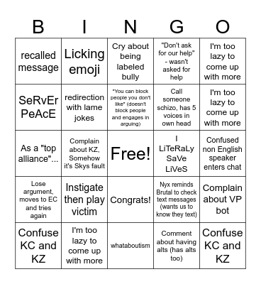 LW Bingo Card