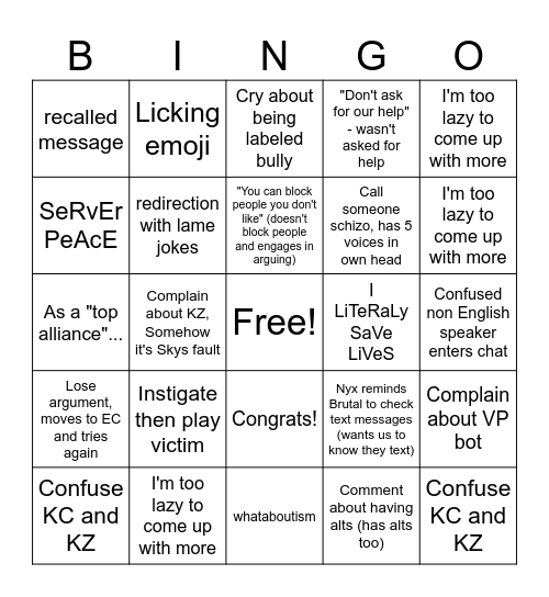 LW Bingo Card