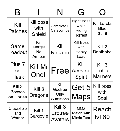 Elden Ring Bingo Card