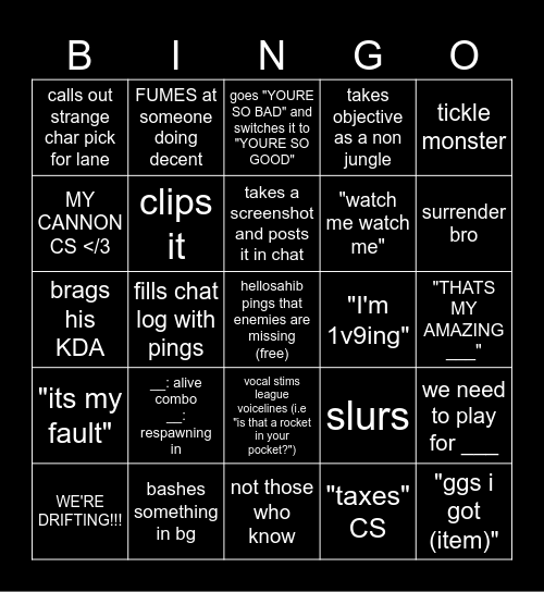 sahib playing league... Bingo Card