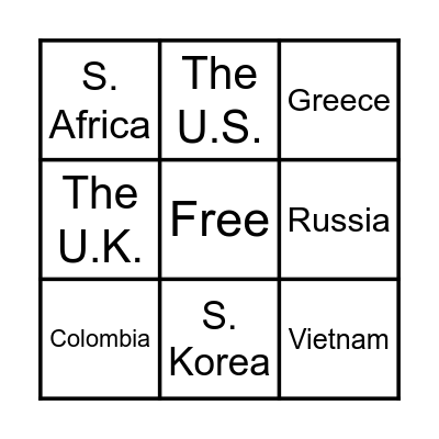 countries Bingo Card
