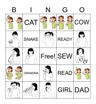 Sign language: numbers, colors, family, activities Bingo Card