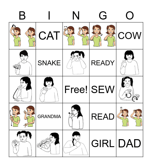 Sign language: numbers, colors, family, activities Bingo Card