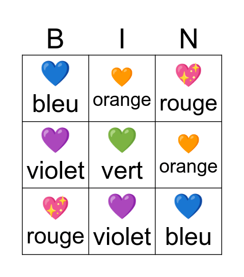 Les couleurs Bingo Card