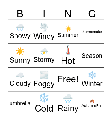 Weather Bingo Card