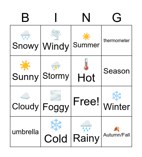 Weather Bingo Card