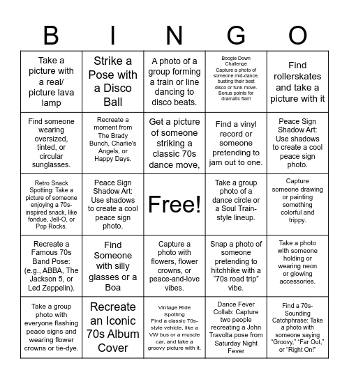 Groovy Scavenger Hunt Bingo Card