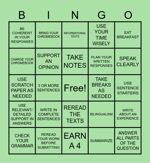 ELPAC BINGO Card