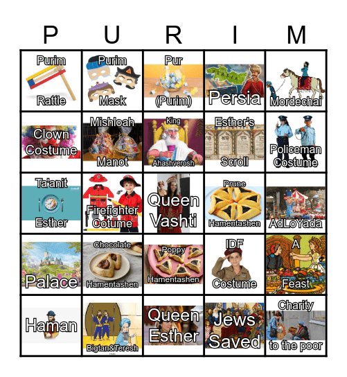 Purim Bingo With The Shinshinim Bingo Card