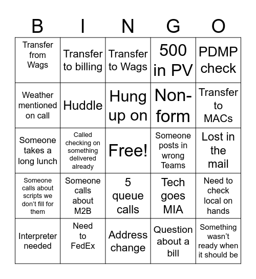 Pharmacy Phun Bingo Card