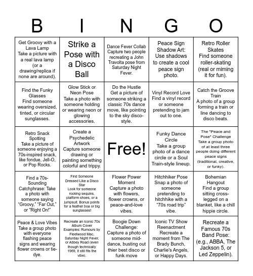 Groovy Scavenger Hunt Bingo Card