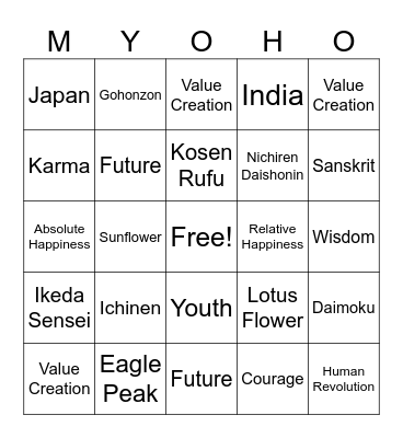 Myoho Bingo Card
