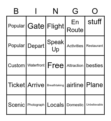 Travel Vocabulary Bingo Card