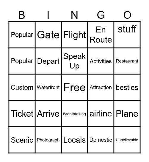 Travel Vocabulary Bingo Card