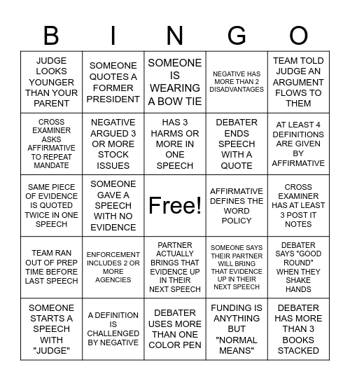 RHETORIC DEBATE 2025 Bingo Card