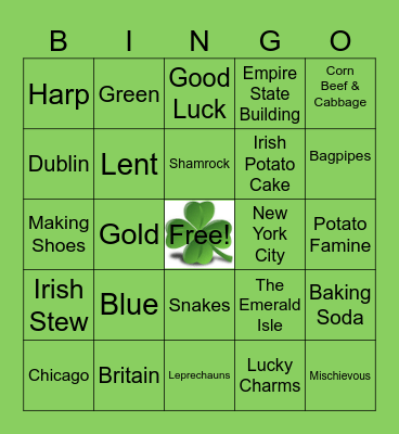 St. Patrick's Day Trivia Bingo Card