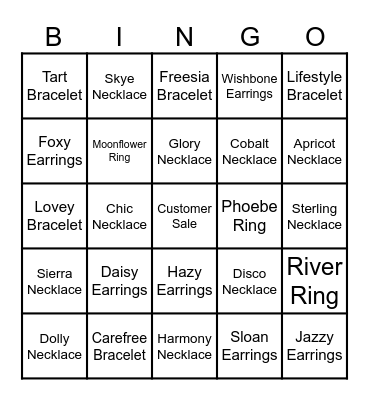 Park Lane BLINGO!! Bingo Card