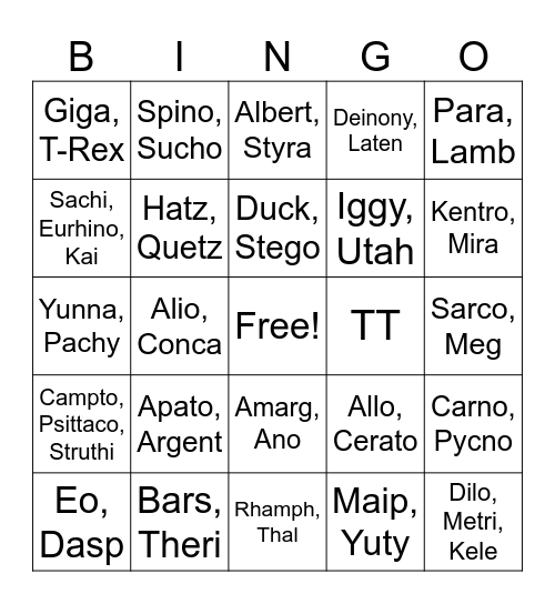 PTR Bingo Card