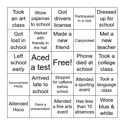 BHS Bingo Card