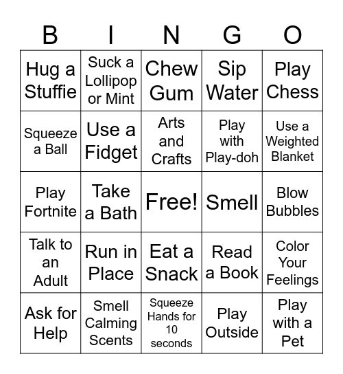 Coping Skills for Kids Bingo Card