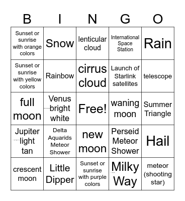Lake City Skies Bingo Card