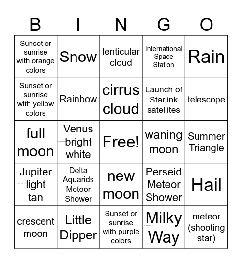 Lake City Skies Bingo Card