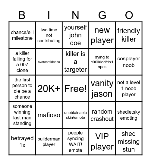 forsaken bengo gard Bingo Card