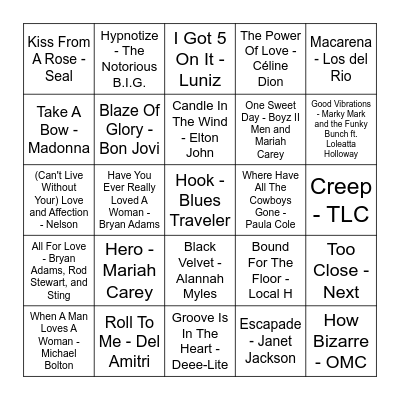 90's Part 2 Bingo Card