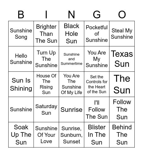 Sunny Days Bingo Card