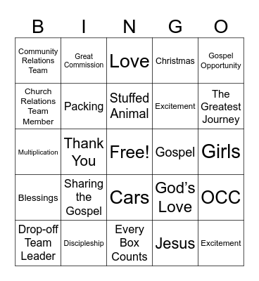 Operation Christmas Child Bingo Card