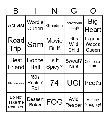 Gail's Birthday Bingo Card