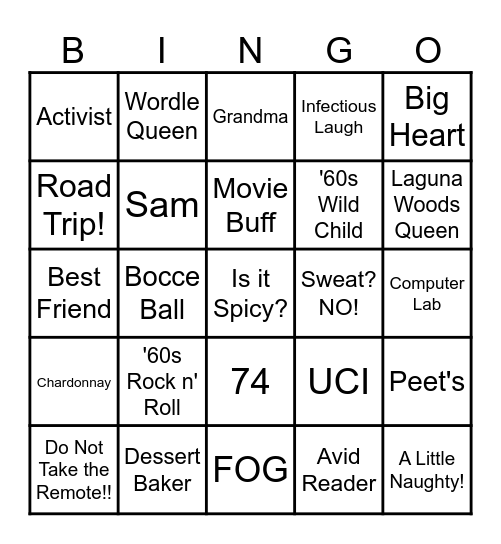 Gail's Birthday Bingo Card