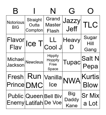 Hip Hop Bingo  Bingo Card