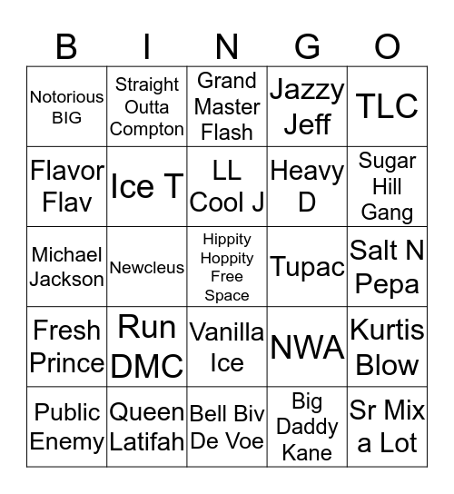 Hip Hop Bingo  Bingo Card