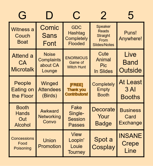 GDC 2025 Bingo by Katy Kellenberg Bingo Card